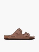 Sandalia Genuins Hawaii Velour terra unisex de piel marron con hebillas ajustables. Foto lateral